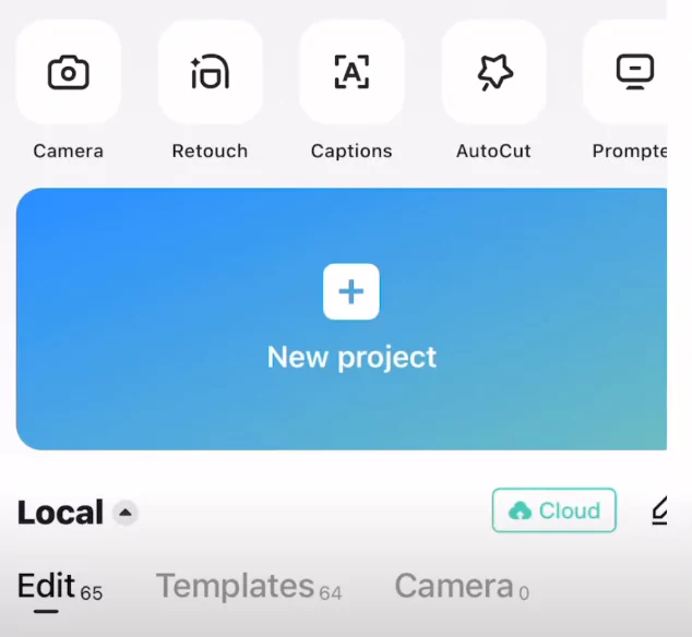 Create new project in CapCut