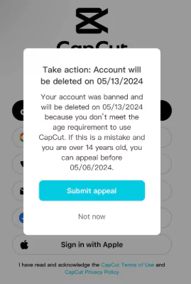 CapCut account banned