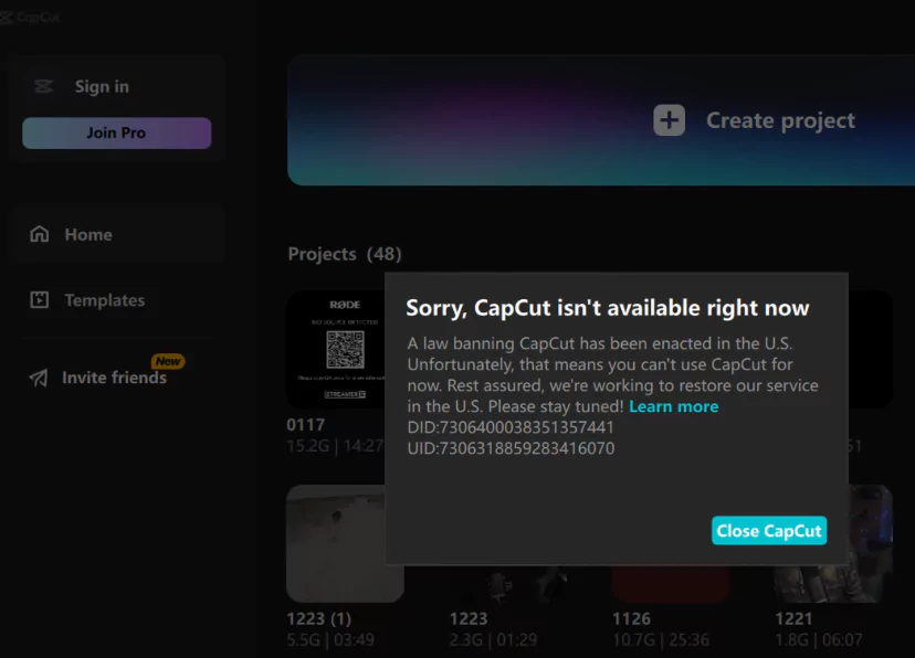 CapCut banned in the USA